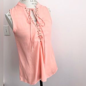 Papaya Peach Lace Up Blouse